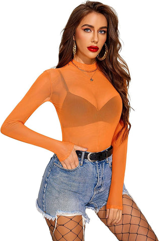 Avidlove Mesh-Top, Netz-Crop-Top für lange Ärmel, Stehkragen, S-XXL 