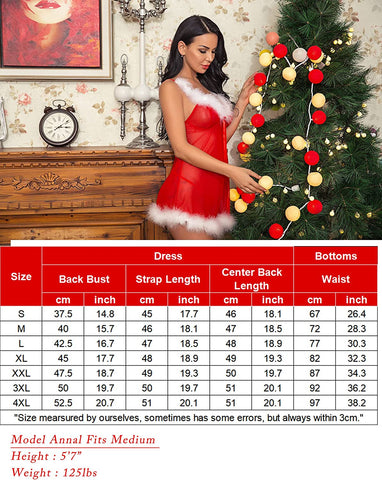 Avidlove Weihnachts-Dessous, Weihnachtsmann-Kleid, rotes Babydoll, Spitzenhemd 