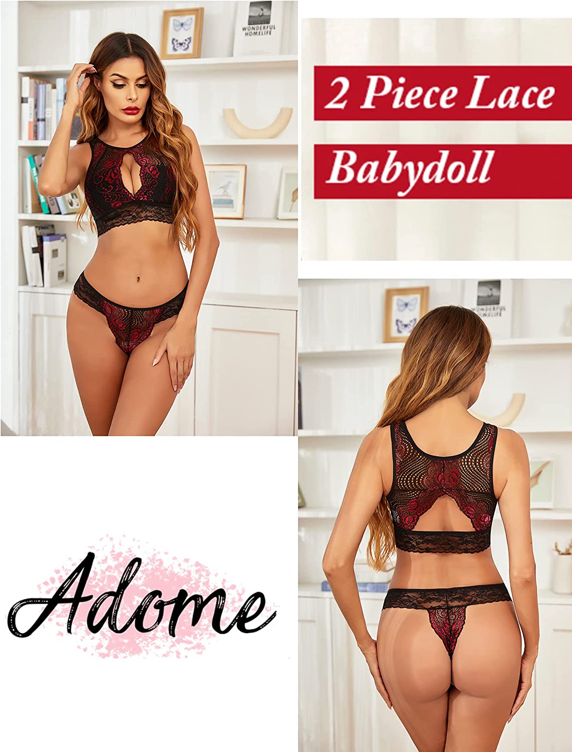 Conjunto de sujetador y braguita de encaje tipo babydoll de 2 piezas de Avidlove Lingerie Mini ropa de dormir 