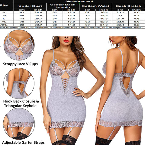 Avidlove Garter Lingerie Lace Babydoll Full Slips Chemise Sleepwear S-XXXL