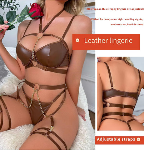 Avidlove Dessous-Set mit Riemchen, 5-teilig, Dessous-Strumpfband mit Bügel, Push-Up-BH und Kette 