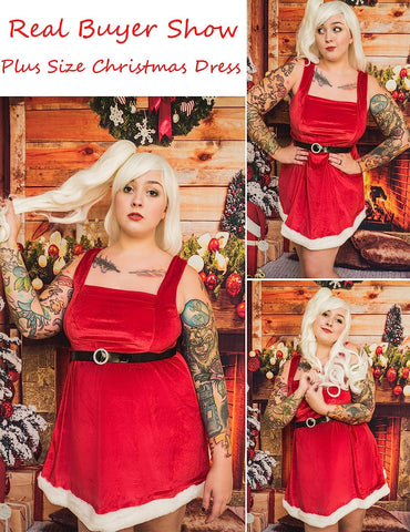 Avidlove Weihnachtskleid, Weihnachtsmann-Samt, A-Linien-Kleid mit Gürtel, Babydoll-Dessous 