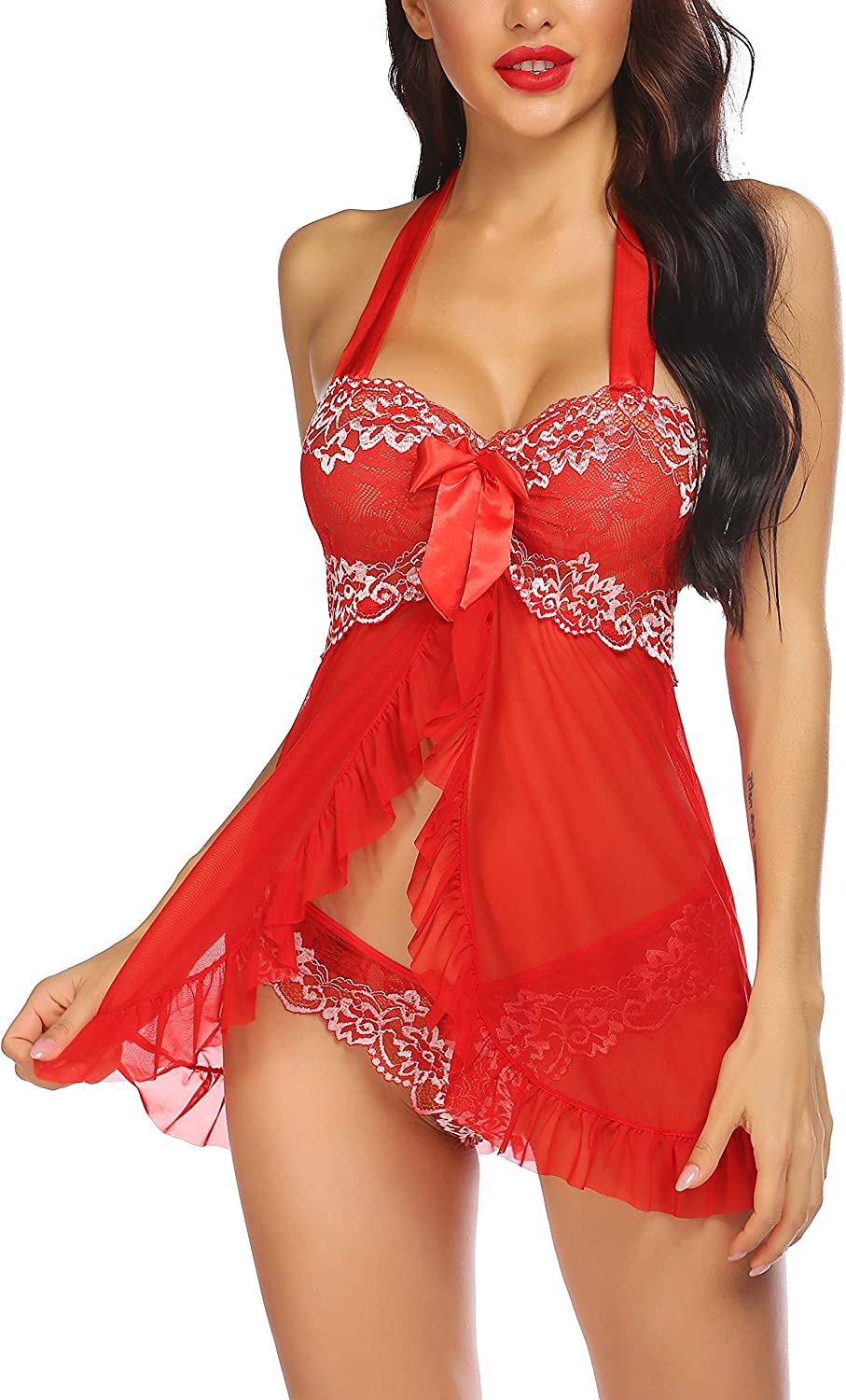 Avidlove Babydoll Lingerie for Halter Chemise Open Front Lingerie Nightwear