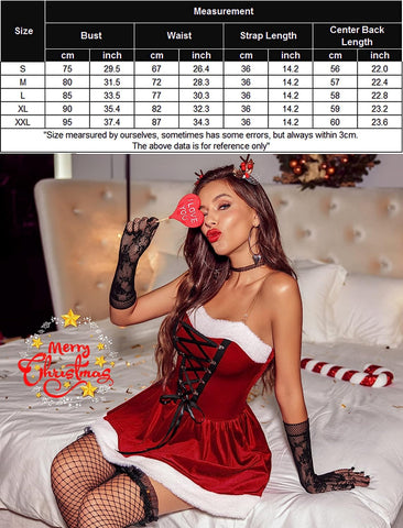 Avidlove Christmas Santa Dress Velvet Babydoll Santa Chemise Lace Up Front