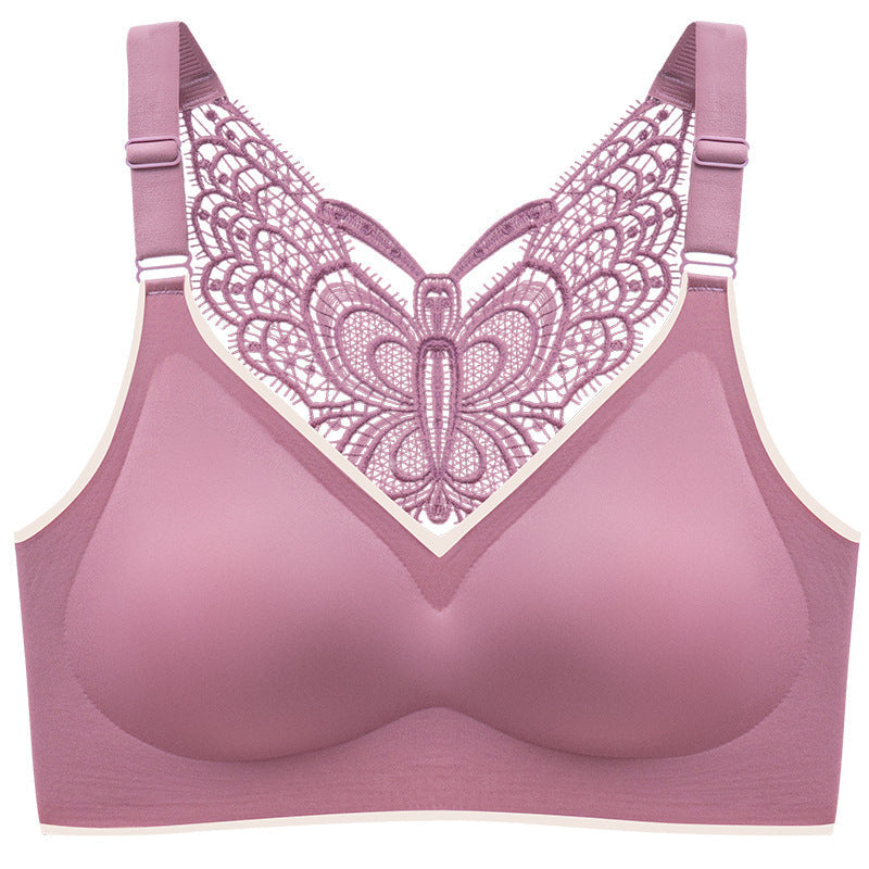 Butterfly Lace Plus Size Wireless Bra Violet