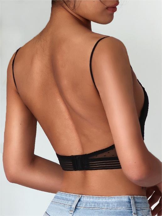 Backless Strapless Bra Push Up Plus Size Women Bralette Wireless Lace Thin Dots