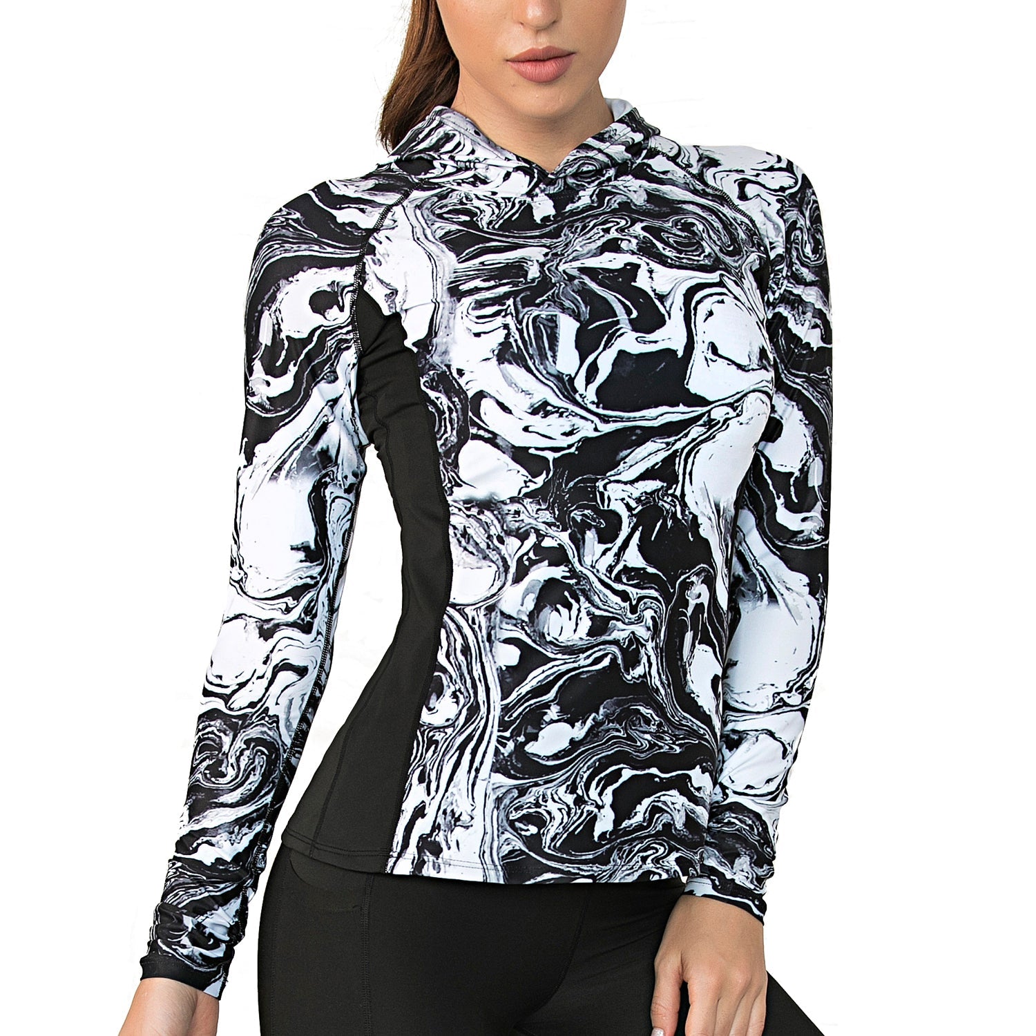 Long Sleeve Yoga Tops Build in Bra for Printed