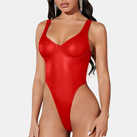 PU Leather Bustier Bodysuit