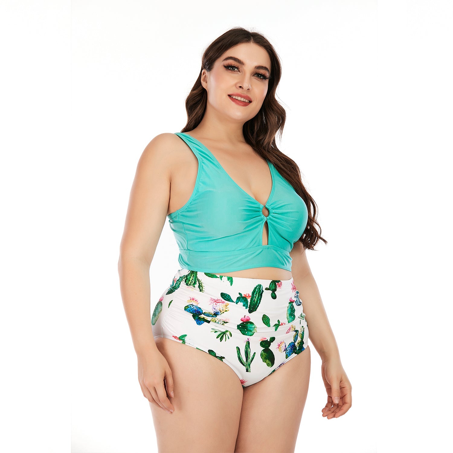 SiySiy Plus Size Two Piece Swimsuit Chest Buckle Fruit Pattern Swimsuit