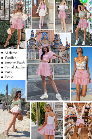 Avidlove Summer High Waist Ruffle Short Skirt A-Line Beach Mini Skirts with Drawstring