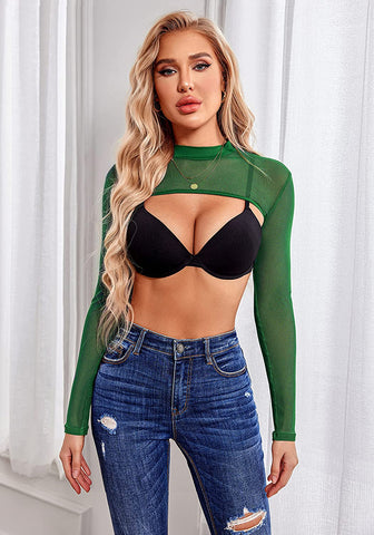 Avidlove Mesh-Crop-Tops für Rollkragen, langärmelig, bauchfreies Top, durchsichtiges Hemd, Top, Clubwear 