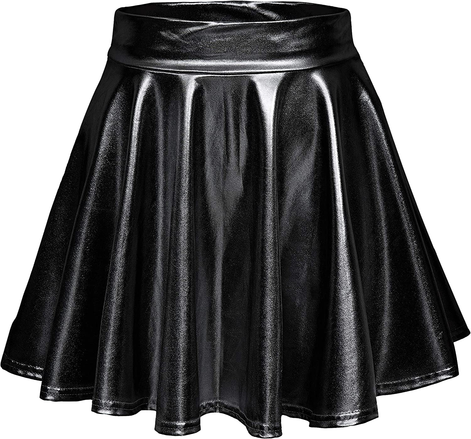 Avidlove Metallic Skirt for High Waisted Skirt Shiny Stretchy Mini A-Line Flared Skater Skirt S-XXL