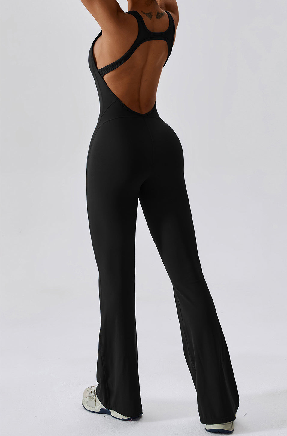 Brushed Flare Jumpsuit Open Back