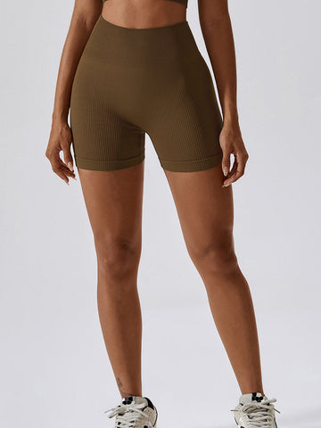 Nahtlose Yoga-Shorts mit Rippenmuster und Bauchkontrolle 