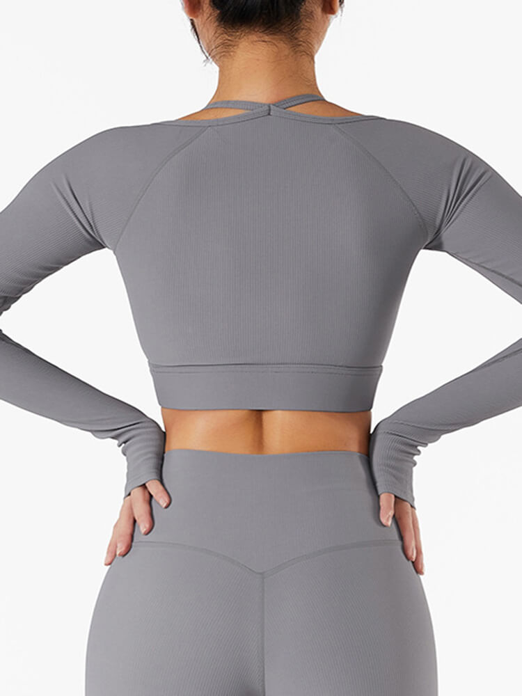 Live In Rib Halter Long Sleeve Crop Top