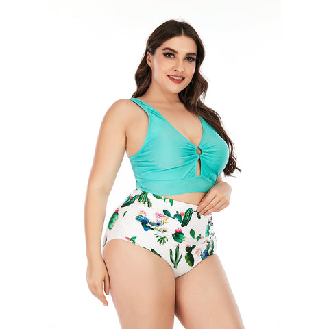 SiySiy Plus Size Two Piece Swimsuit Chest Buckle Fruit Pattern Swimsuit