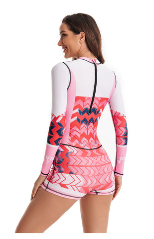 One Piece Printed Zipper Rash Guard