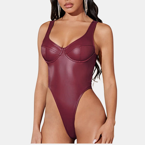 PU Leather Bustier Bodysuit