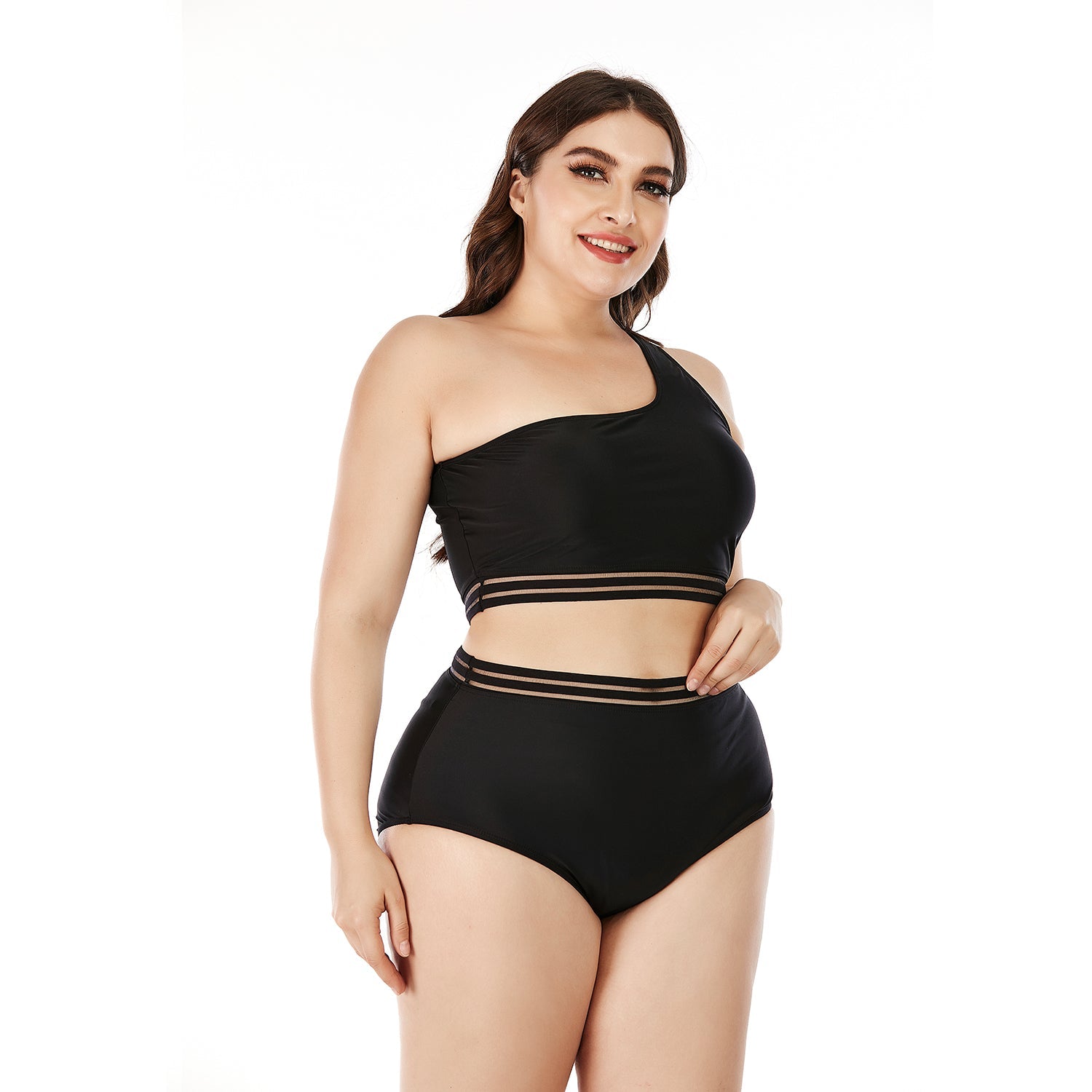 Traje de baño bikini de dos piezas de talla grande, traje de baño de cintura alta