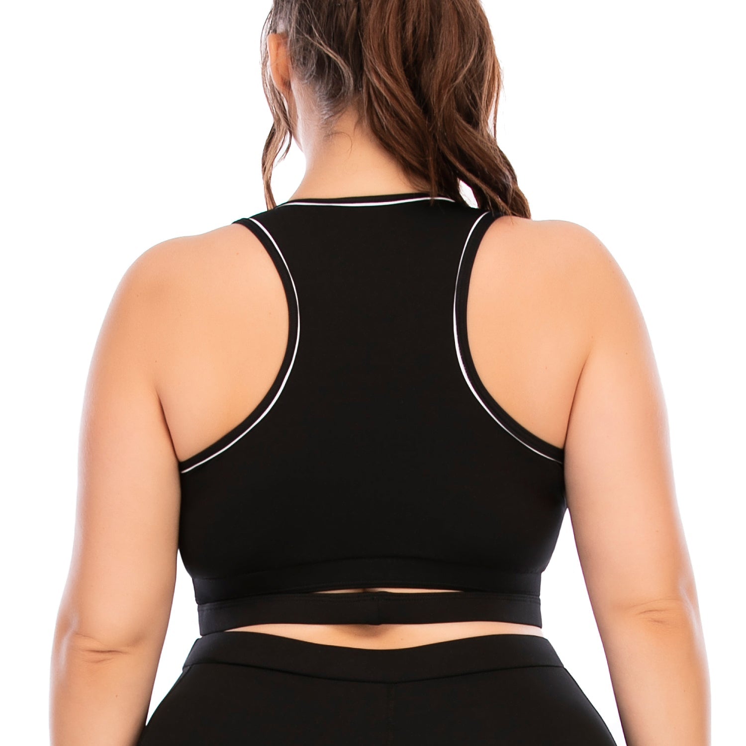 Top de yoga de talla grande con cuello en V negro para mujer