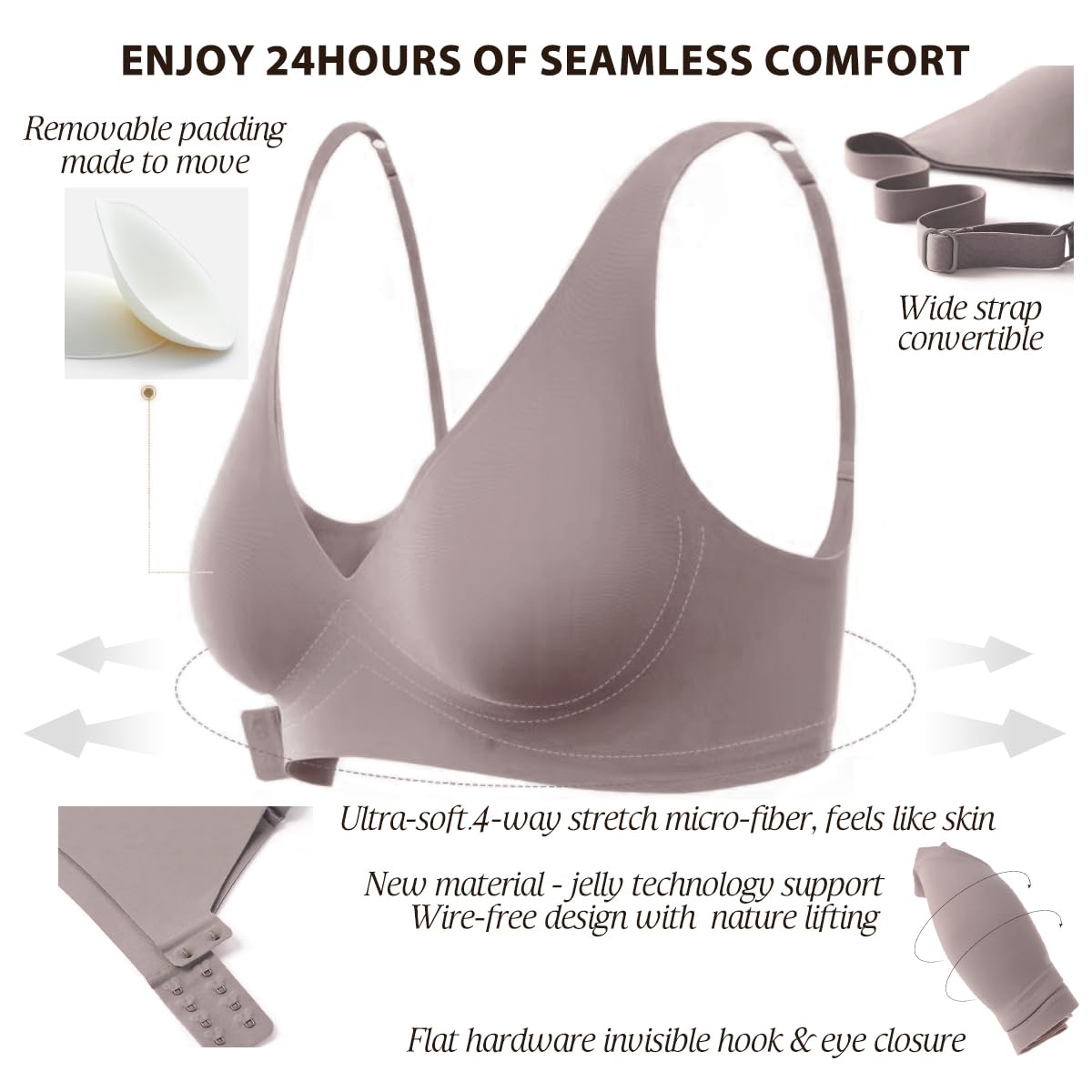 Haullps Wirefree Seamless Bra for Women Invisible Deep V Plunge Bra with Removeable Padding