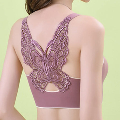 Butterfly Lace Plus Size Wireless Bra Violet