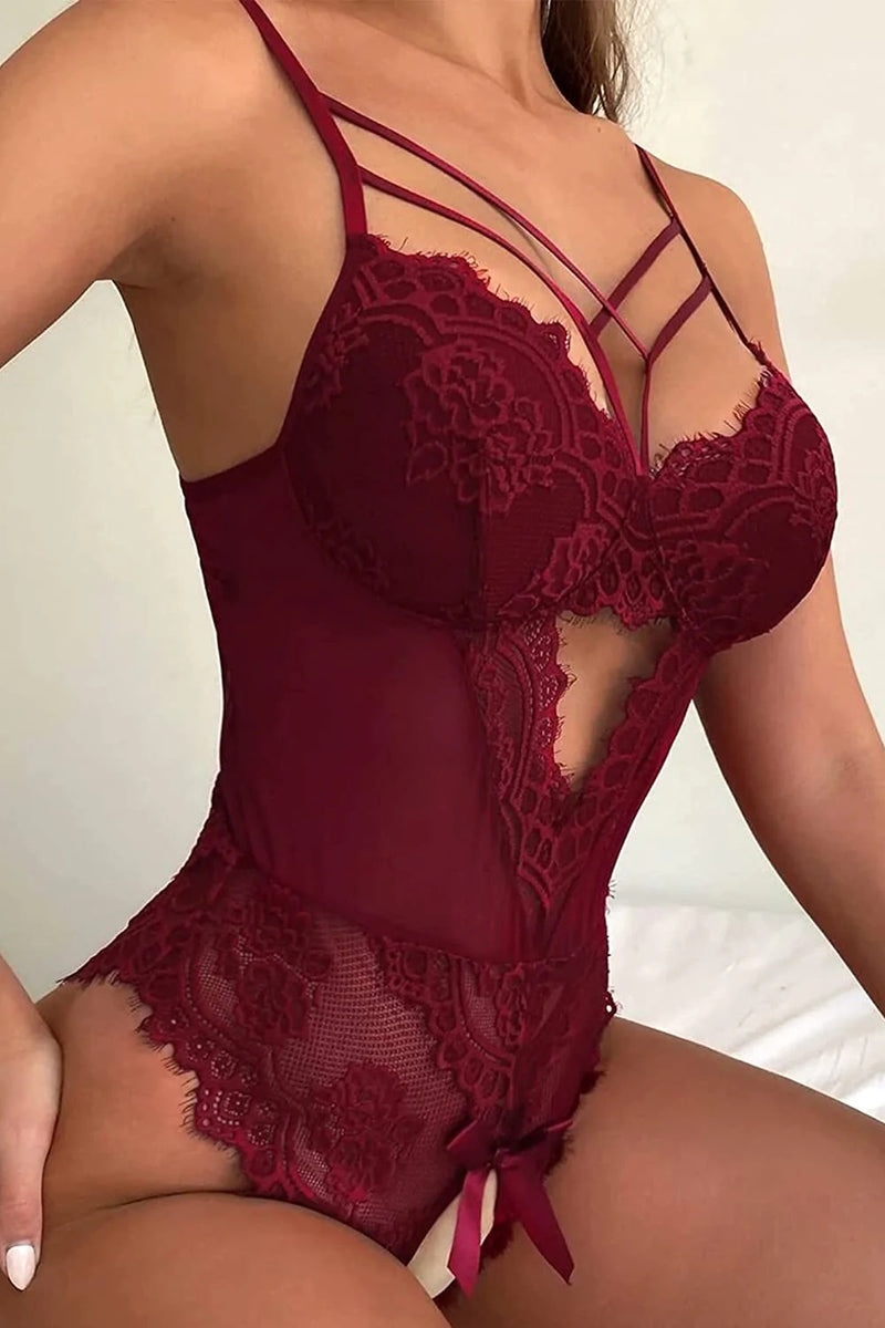 Avidlove Floral Lace Harness Lingerie Bodysuit One Piece Teddy Babydoll