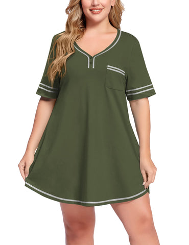 V-neck Casual Cotton Sleepdress with Pocket