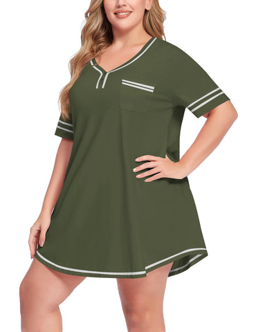 V-neck Casual Cotton Sleepdress with Pocket