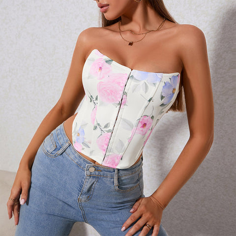 Floral Print Boned Corset Tube Top