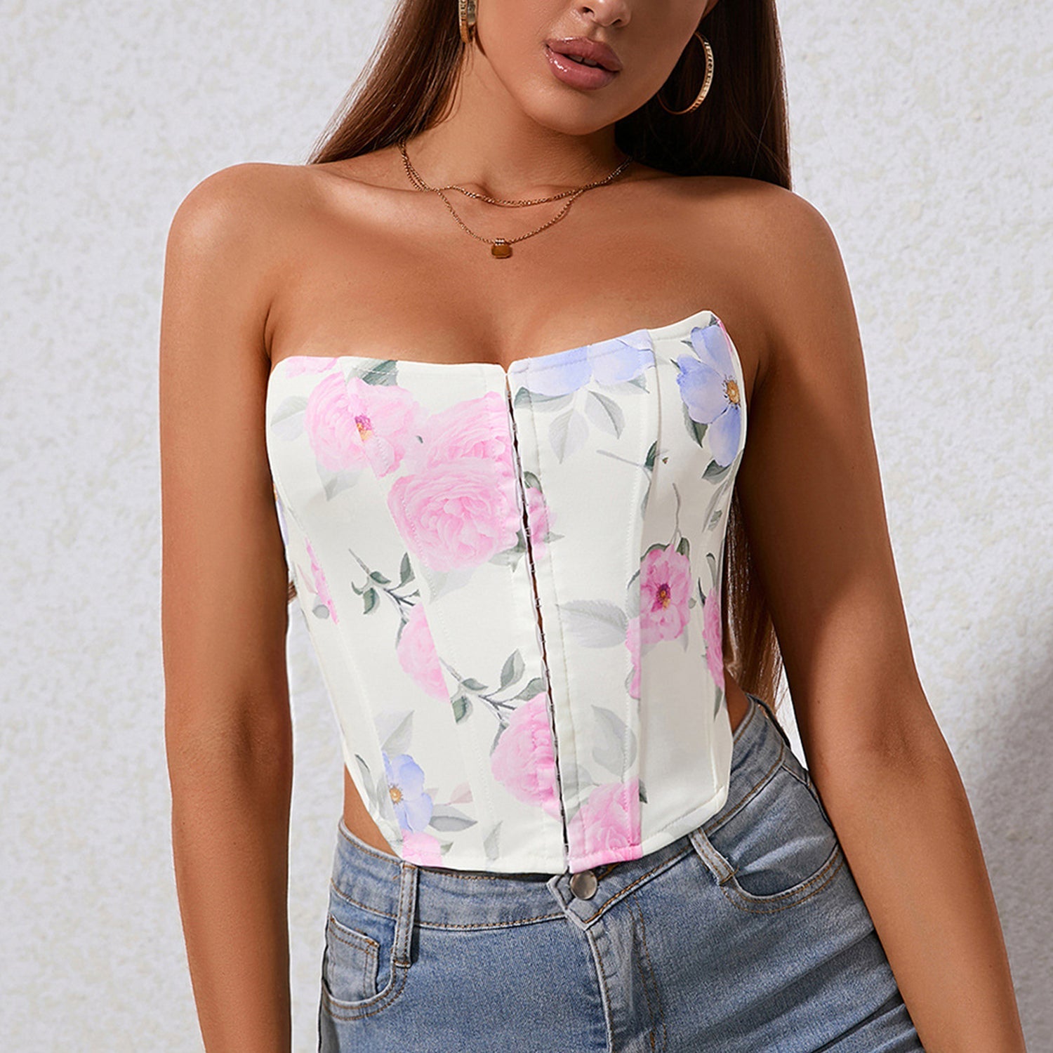 Floral Print Boned Corset Tube Top