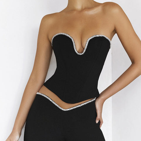 Black Crystal Trimmed Tube Top