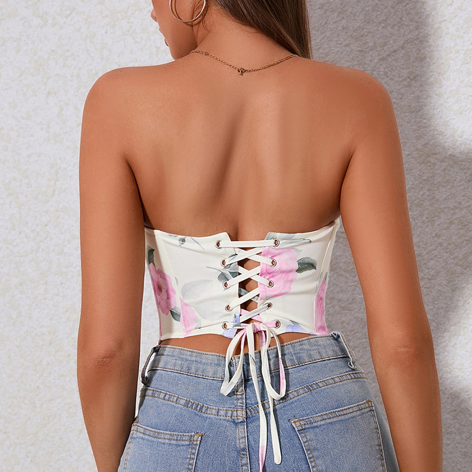 Floral Print Boned Corset Tube Top