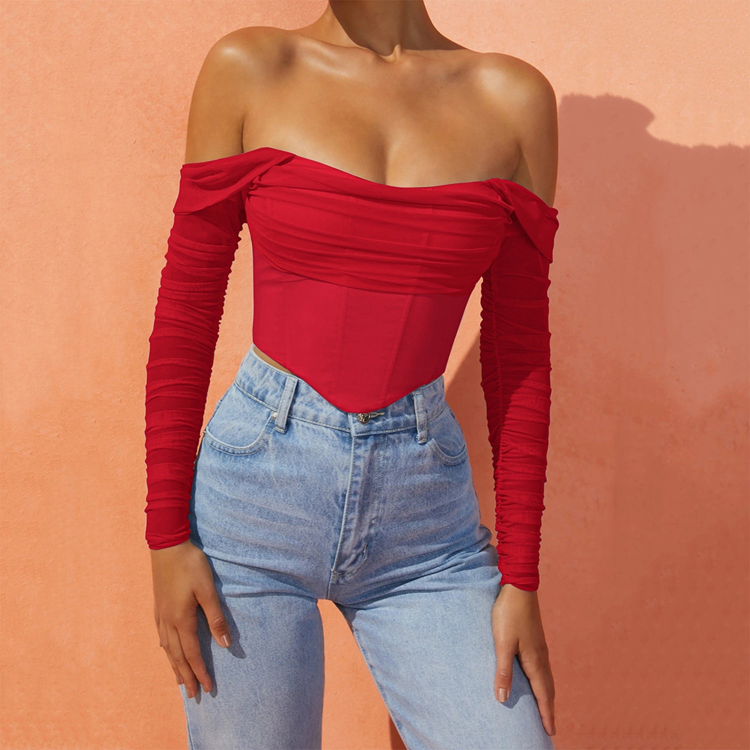 Off The Shoulder Mesh Corset