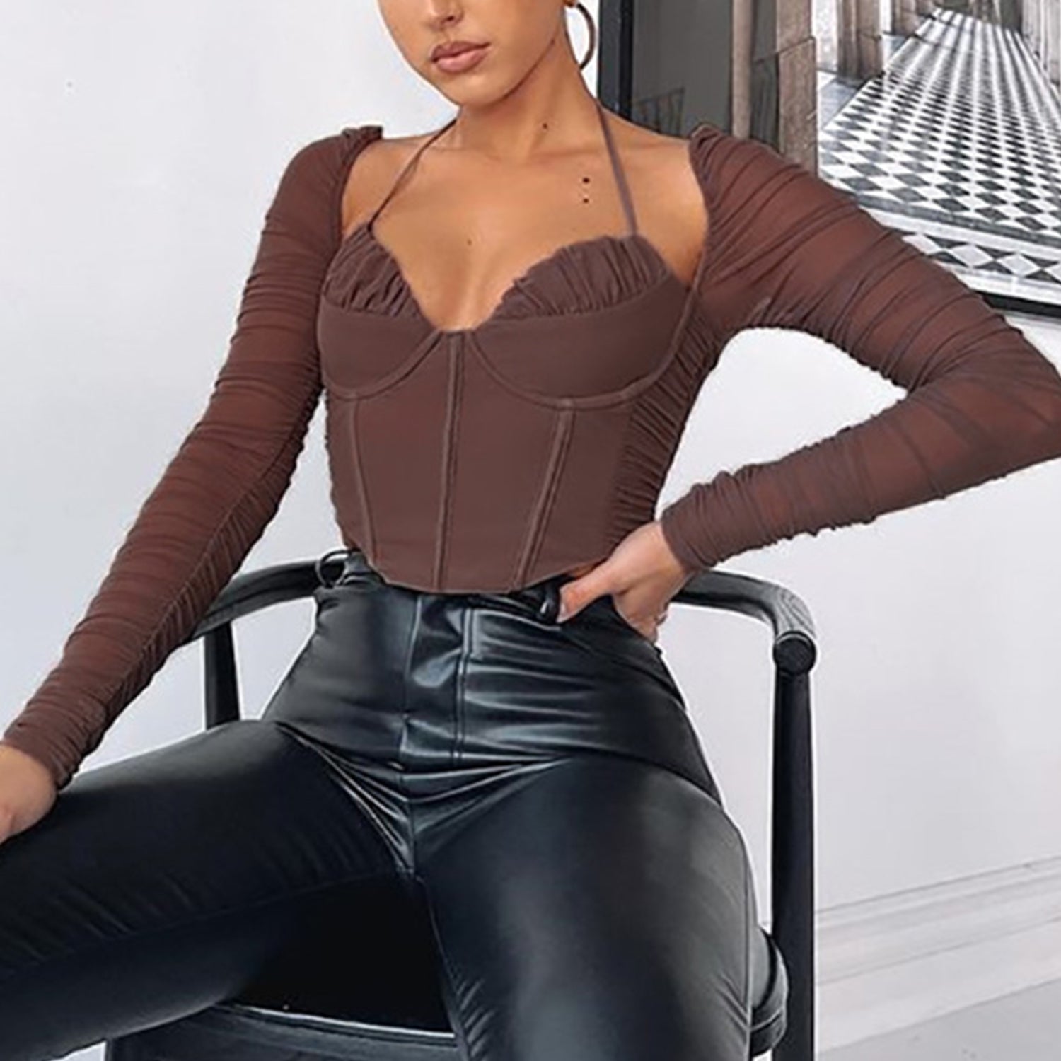 Long Sleeve Bustier Top