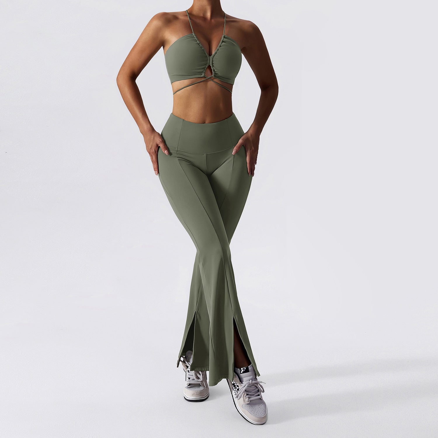 Lace-up Workout Bra & Flare Leggings Set