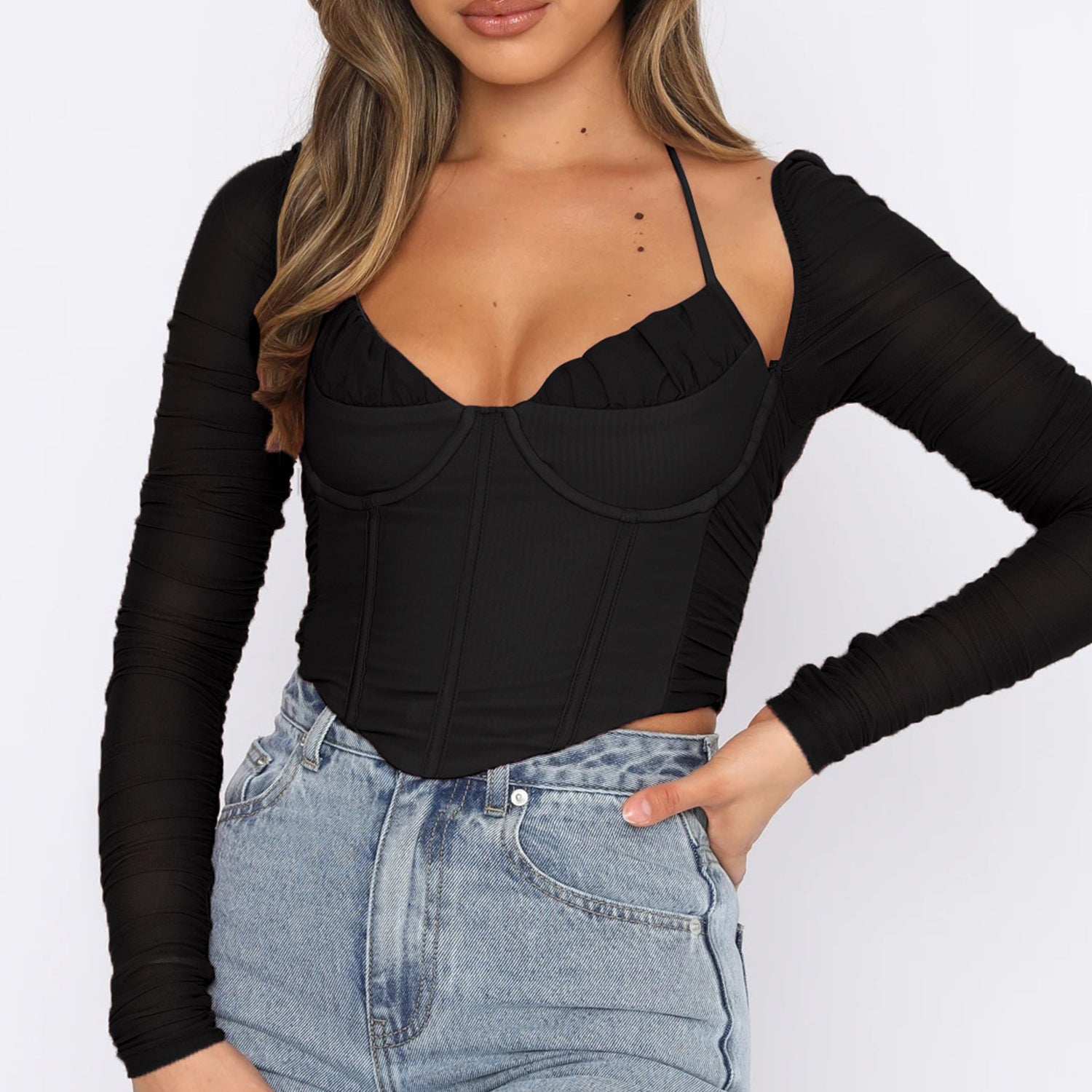 Top bustier de manga larga