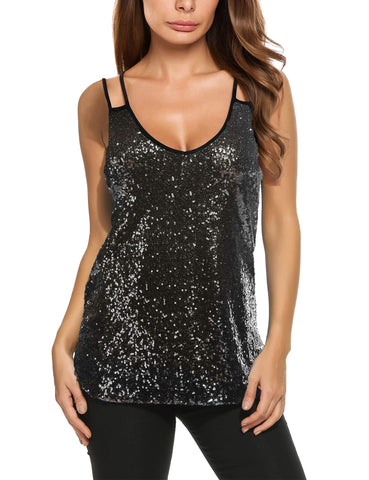 Glitzerndes, schimmerndes, ärmelloses Tanktop mit Pailletten 