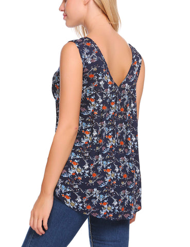 Ärmellose Bluse mit Blumenmuster und Plissee-Hemd