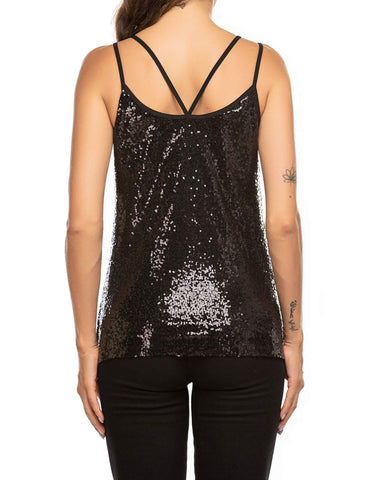 Glitzerndes, schimmerndes, ärmelloses Tanktop mit Pailletten 