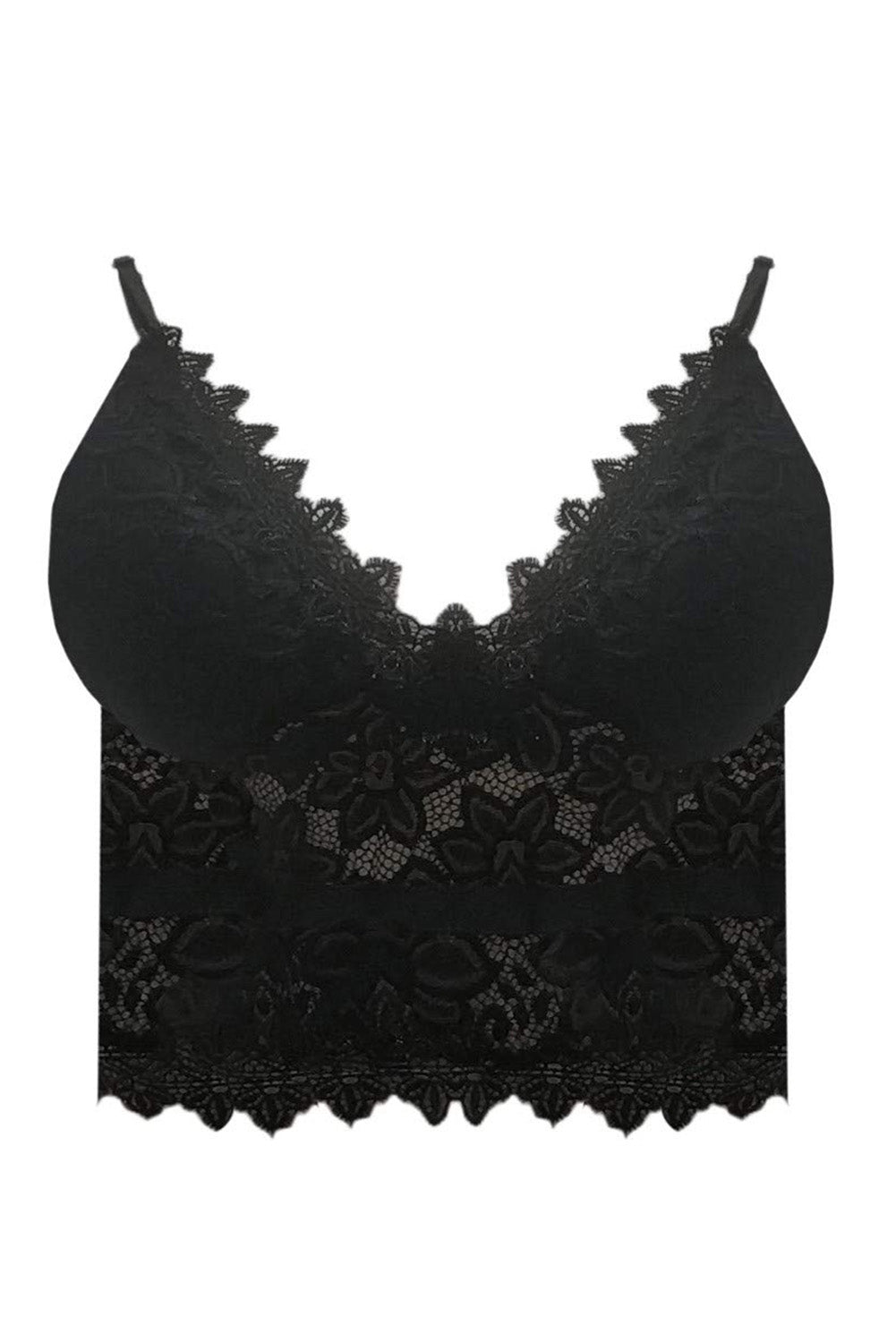 Schwarzes Push-Up-Bralette mit tiefem V-Ausschnitt und Spitze