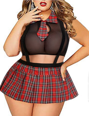 Avidlove Plus Size Schoolgirl Lingerie Lingerie Roleplaying Outfit with Tie Top and Mini Skirt