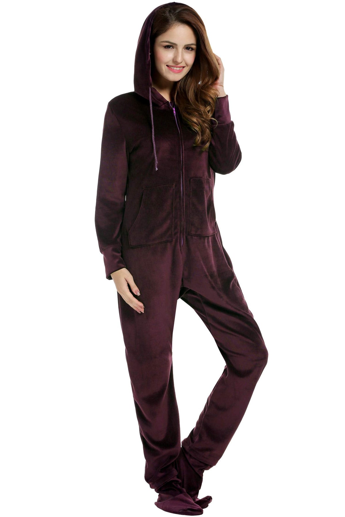 Brown Purple Coral Fleece Jumpsuit Pajamas