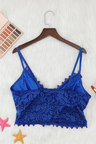 Bralette push up de encaje con escote en V profundo en color azul