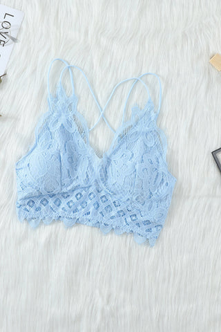 Schickes himmelblaues Spitzen-Bralette mit Futter