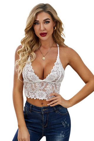 Bralette elegante de encaje de crochet blanco