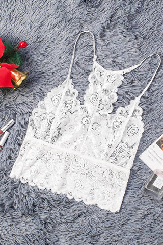 Bralette elegante de encaje de crochet blanco