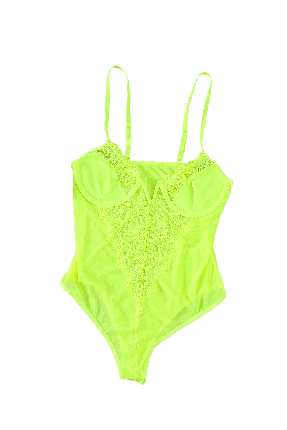 Chic Yellow Satin Cups Lace Accent Bodysuit