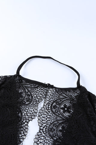 Sleeveless Black V Neck Crochet Lace Splicing Backless Bodysuit