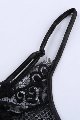 Black Spaghetti Strap Push Up Eyelash Lace Bra Set